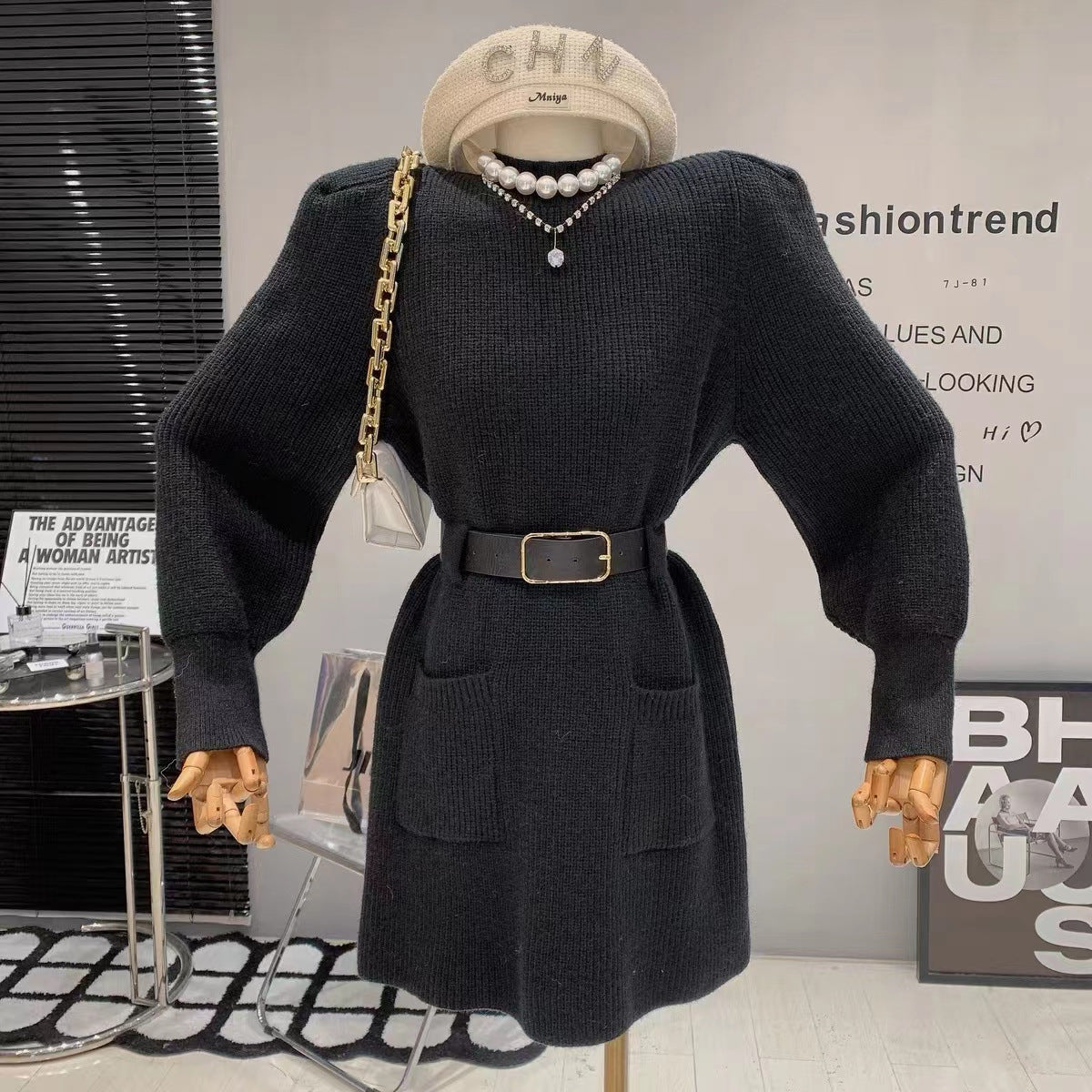 Reina Knit Belted Sweater Dress