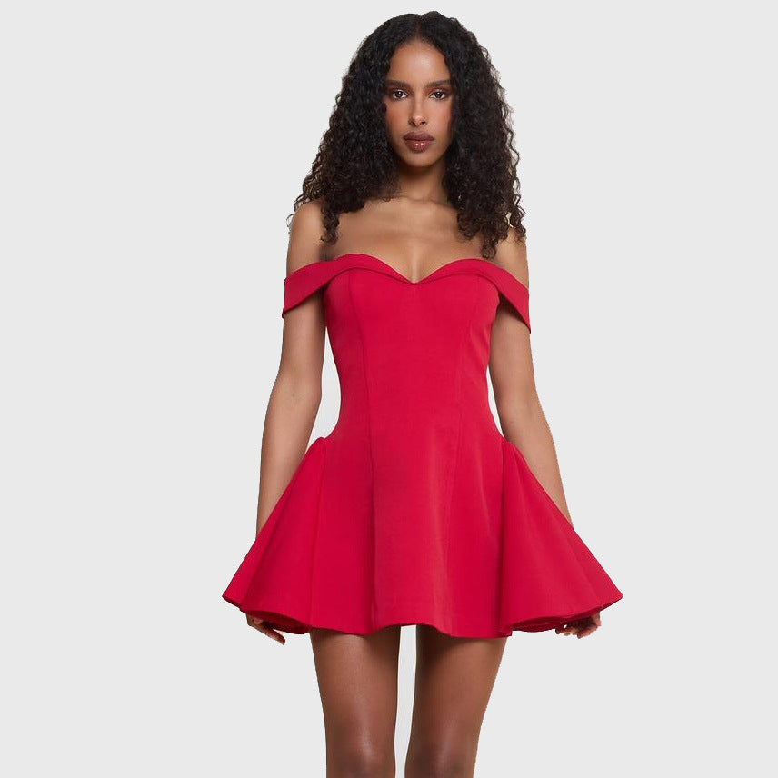 Lotus Off-Shoulder Mini Elbise
