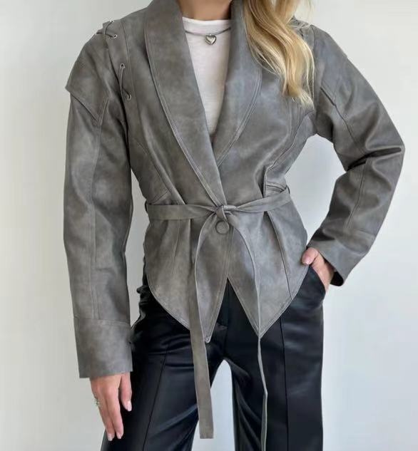 Nova Tie-Waist Faux Leather Jacket