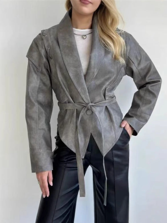 Nova Tie-Waist Faux Leather Jacket
