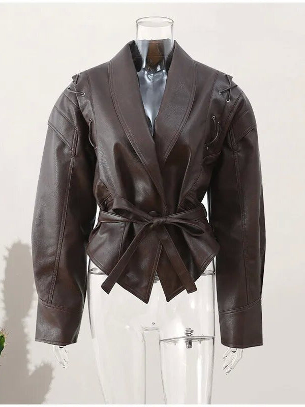 Nova Tie-Waist Faux Leather Jacket