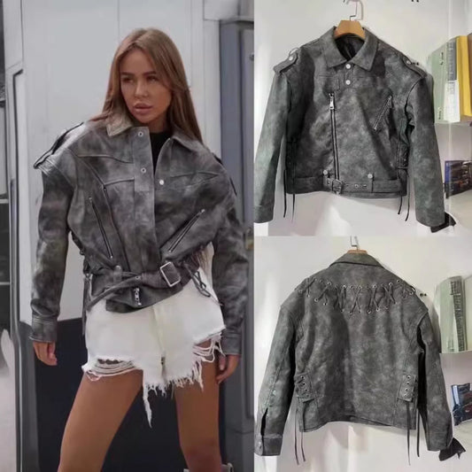 Harper Washed PU Biker Jacket