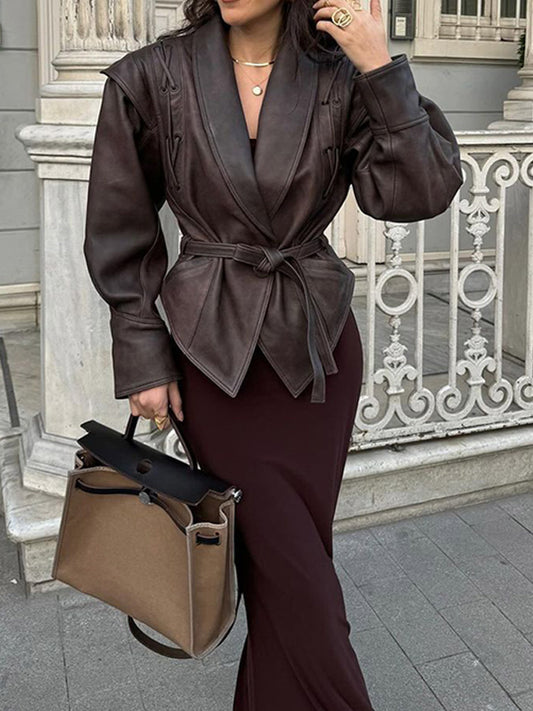 Nova Tie-Waist Faux Leather Jacket