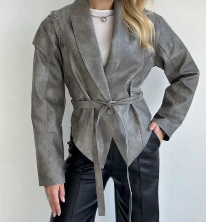 Nova Tie-Waist Faux Leather Jacket