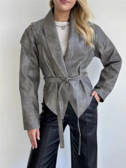 Nova Tie-Waist Faux Leather Jacket