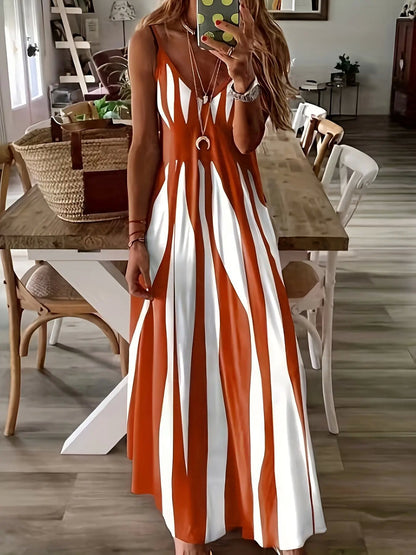 Striped Elegance Maxi Elbise