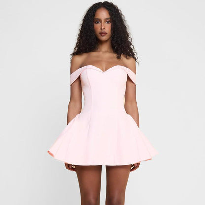 Lotus Off-Shoulder Mini Elbise