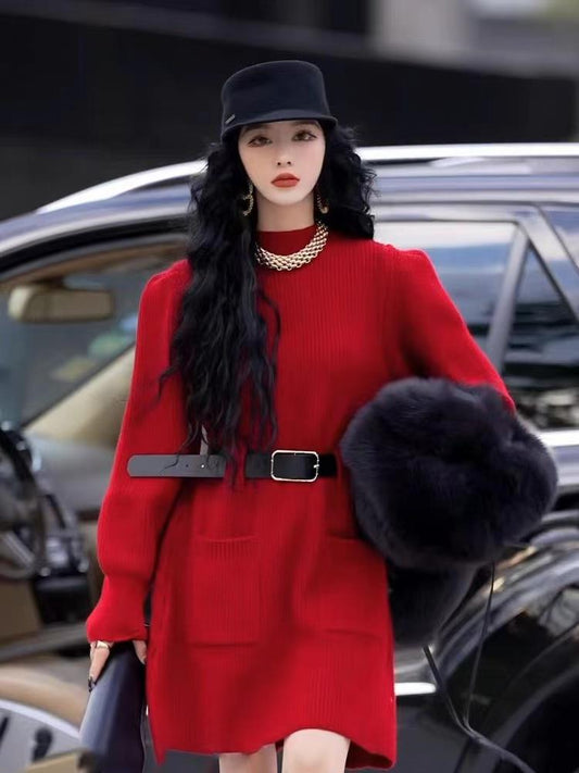 Reina Knit Belted Sweater Dress